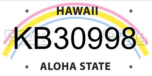 KB30998 Hawaii License Plate