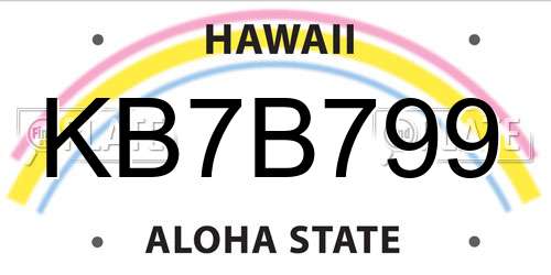 KB7B799 Hawaii License Plate