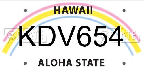 KDV654 Hawaii License Plate