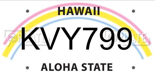 KVY799 Hawaii License Plate