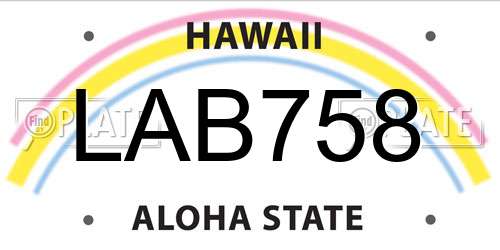 LAB758 Hawaii License Plate