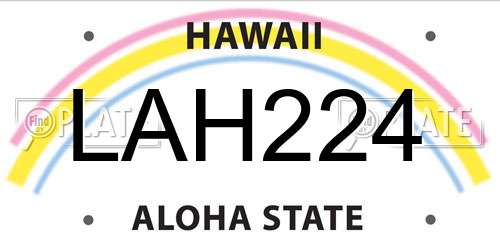 LAH224 Hawaii License Plate