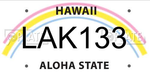 LAK133 Hawaii License Plate