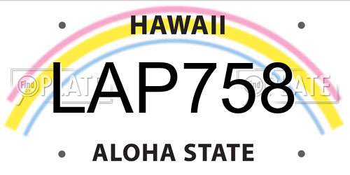 LAP758 Hawaii License Plate