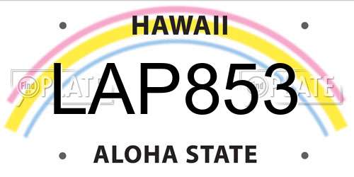 LAP853 Hawaii License Plate
