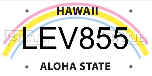 LEV855 Hawaii License Plate