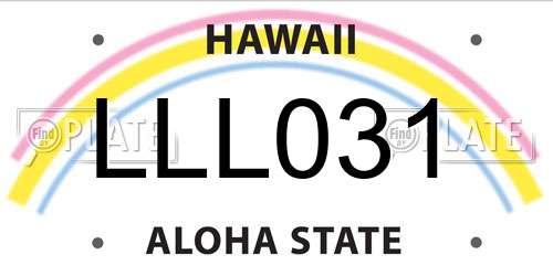 LLL031 Hawaii License Plate