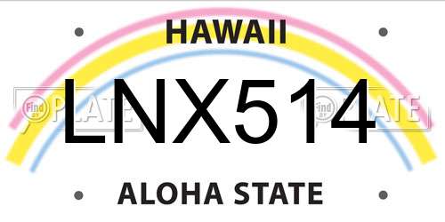 LNX514 Hawaii License Plate