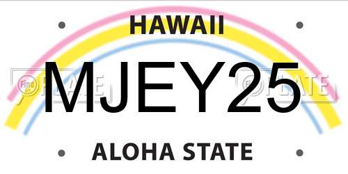 MJEY25 Hawaii License Plate