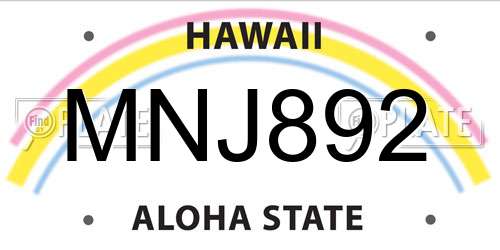 MNJ892 Hawaii License Plate