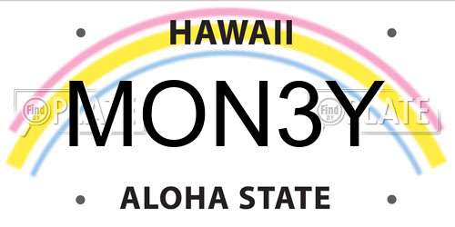 MON3Y Hawaii License Plate