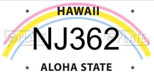 NJ362 Hawaii License Plate