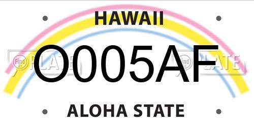 O005AF Hawaii License Plate