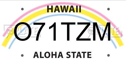 O71TZM Hawaii License Plate