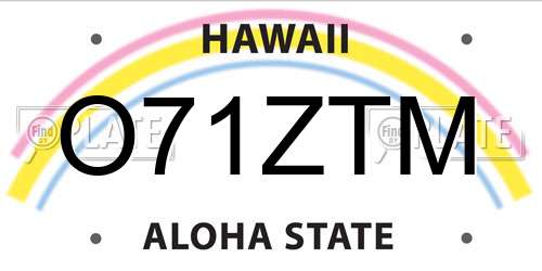 O71ZTM Hawaii License Plate