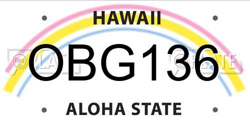 OBG136 Hawaii License Plate