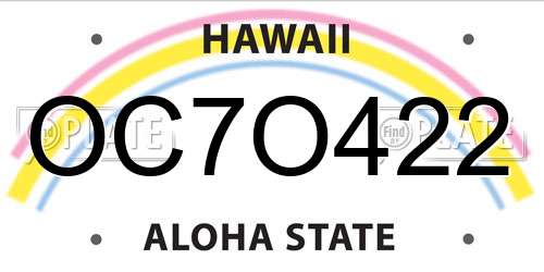 OC7O422 Hawaii License Plate