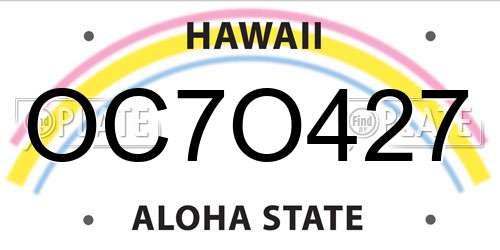 OC7O427 Hawaii License Plate