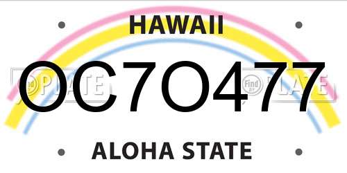 OC7O477 Hawaii License Plate