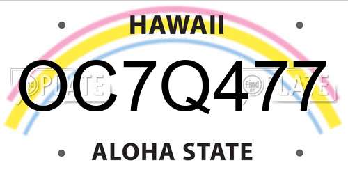 OC7Q477 Hawaii License Plate