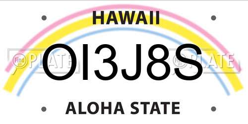 OI3J8S Hawaii License Plate