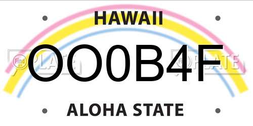 OO0B4F Hawaii License Plate
