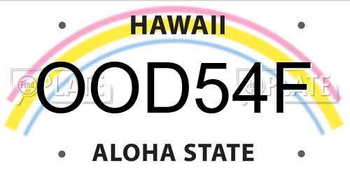 OOD54F Hawaii License Plate