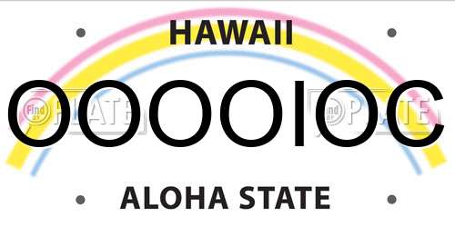 OOOOIOC Hawaii License Plate