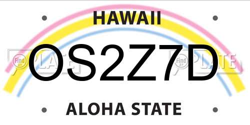 OS2Z7D Hawaii License Plate