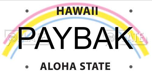 PAYBAK Hawaii License Plate