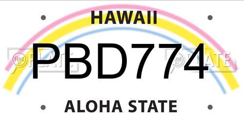 PBD774 Hawaii License Plate