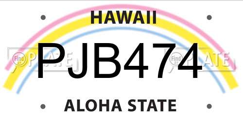 PJB474 Hawaii License Plate