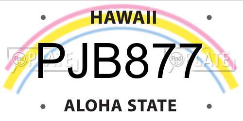 PJB877 Hawaii License Plate