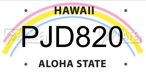 PJD820 Hawaii License Plate