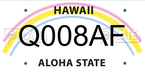 Q008AF Hawaii License Plate