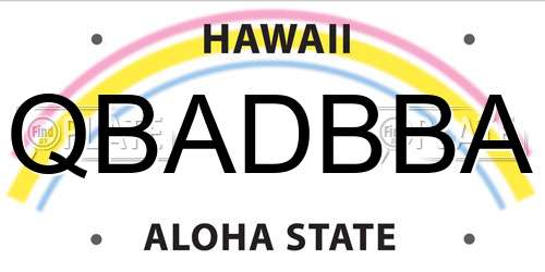 QBADBBA Hawaii License Plate