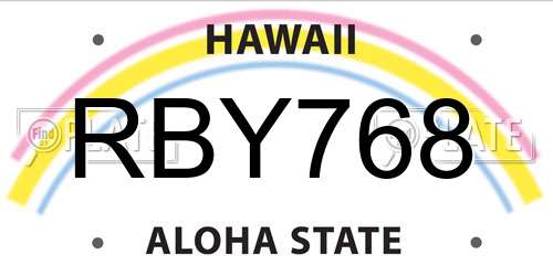 RBY768 Hawaii License Plate