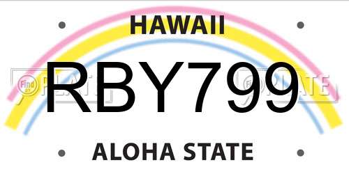 RBY799 Hawaii License Plate