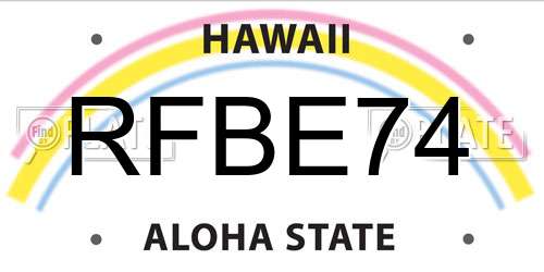 RFBE74 Hawaii License Plate