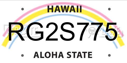 RG2S775 Hawaii License Plate