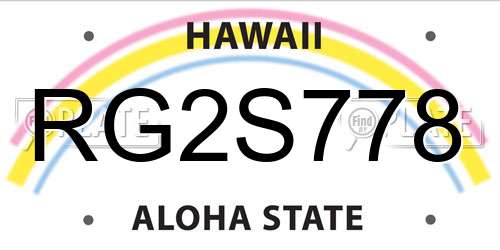 RG2S778 Hawaii License Plate