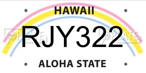 RJY322 Hawaii License Plate