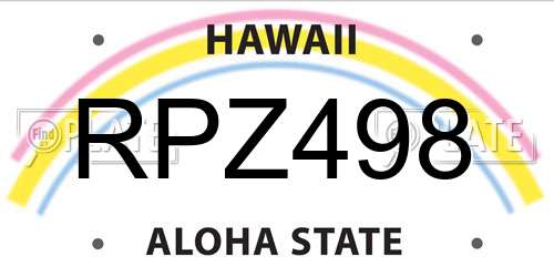RPZ498 Hawaii License Plate