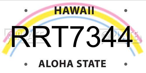 RRT7344 Hawaii License Plate