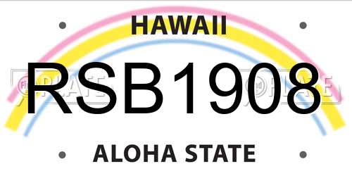 RSB1908 Hawaii License Plate