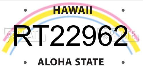 RT22962 Hawaii License Plate
