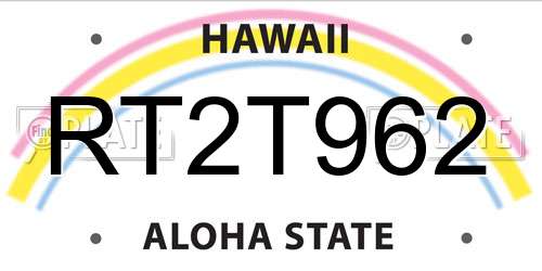 RT2T962 Hawaii License Plate