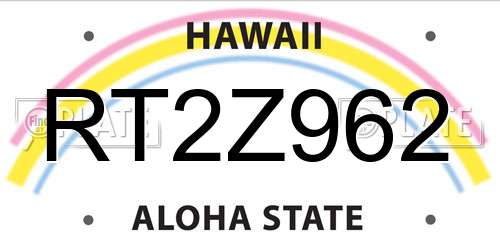 RT2Z962 Hawaii License Plate