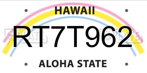 RT7T962 Hawaii License Plate