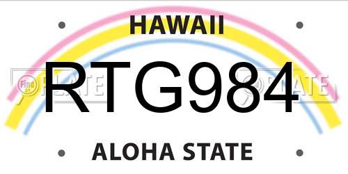 RTG984 Hawaii License Plate
